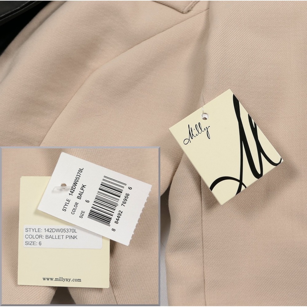 NEW Milly New York Wool & Lamb Leather Shawl Blazer Dinner Jacket Size 6 Beige - Picture 5 of 10